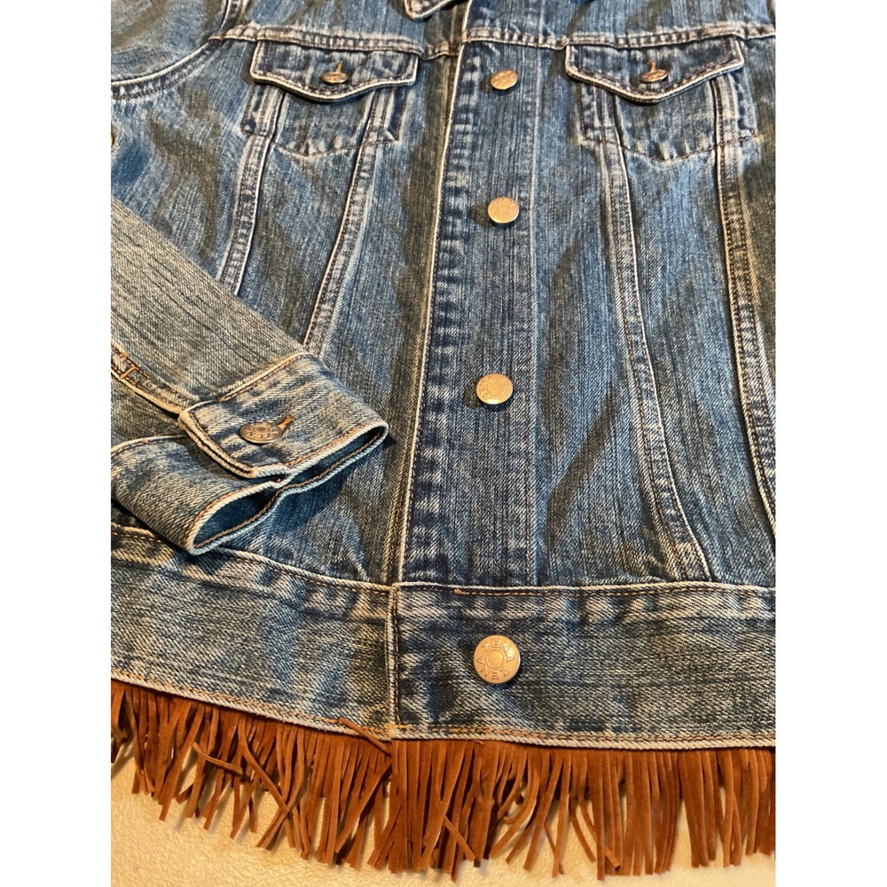 ZENA JEANS Denim Jacket Womens Size L Blue Fringe Western Style - Picture 4 of 8